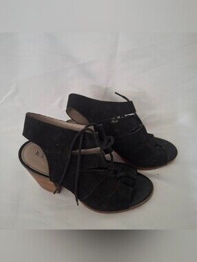 hinge Black Suede Lace-Up Block Heel Sandals